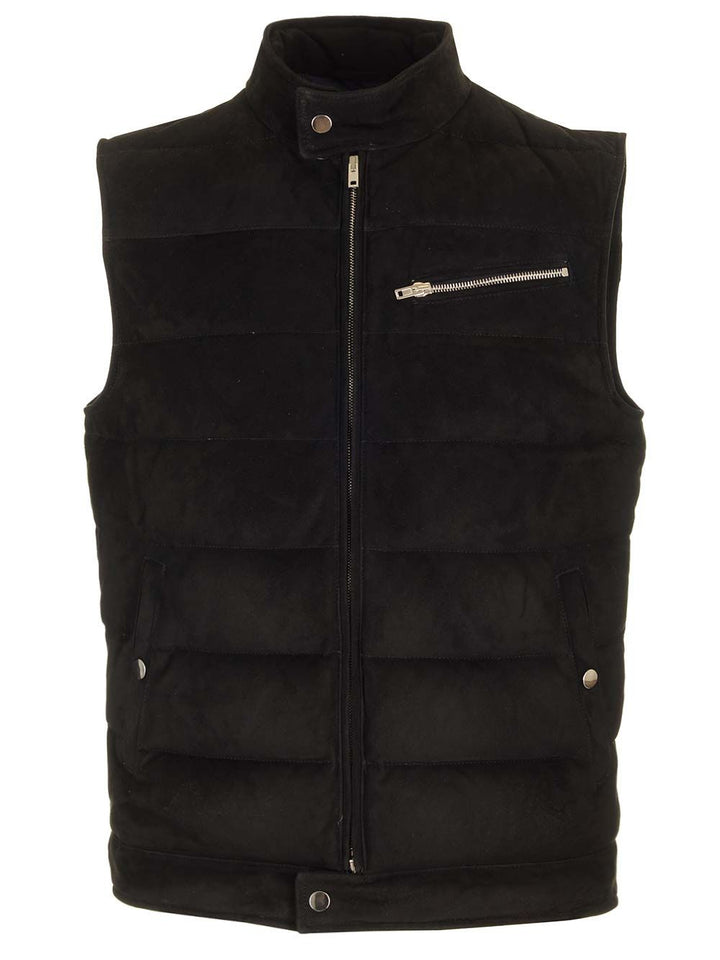Al Duca D'Aosta Suede Padded Vest Jackets - Black | ca67eb20fe7a237dfb9a14ef034ff501a5c8b8c6