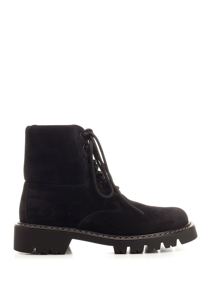 Loewe Sierra Combat Ankle Boot In Suede Boots - Black | 15ca25c72806bf3b7589f1cc004fa72a553f1ea7