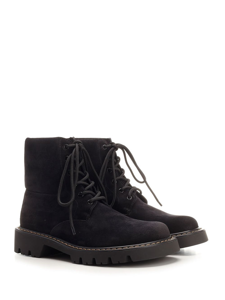 Loewe Sierra Combat Ankle Boot In Suede Boots - Black | cb8d11ca84ccdba880a0e3cb3b1552967098627a