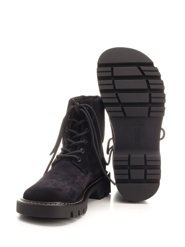 Loewe Sierra Combat Ankle Boot In Suede Boots - Black | 47cb283fdd32080167632354e967c2847cbe834d
