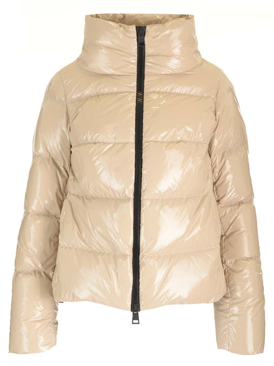 Down Jacket In Shiny Nylon Coats Beige