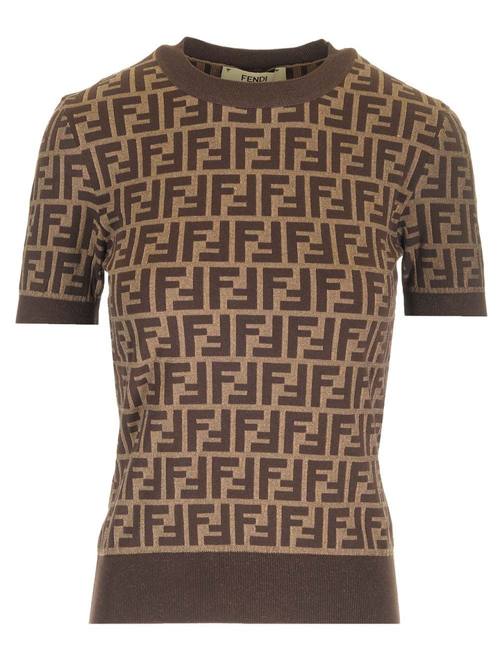 Fendi Ff Cotton Knit Top Knitwear - Brown | 4222d6a9f25734eeb5be33891c1604fb9a7c3279