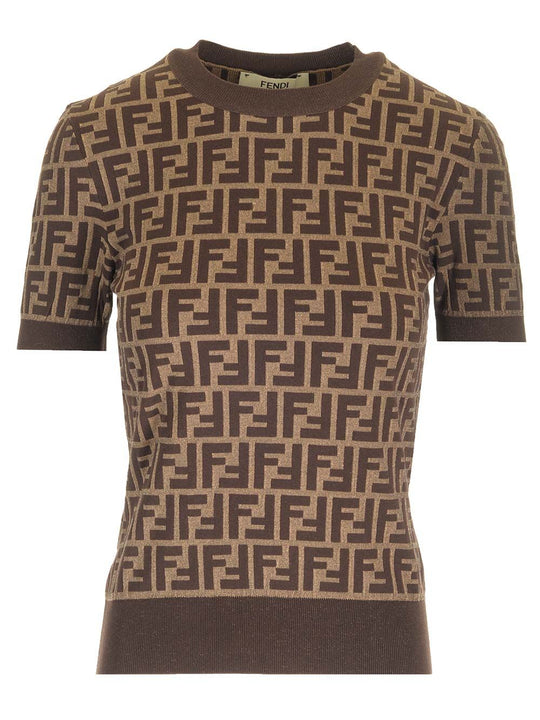 Ff Cotton Knit Top Knitwear Brown