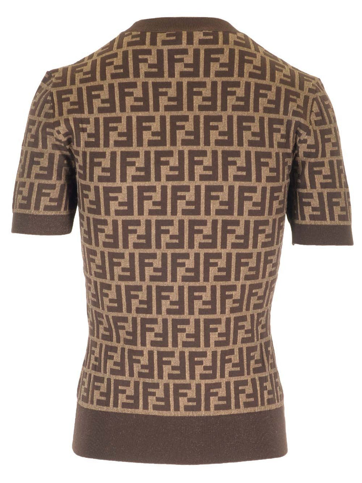 Fendi Ff Cotton Knit Top Knitwear - Brown | b8734269fb4cd4e1d969bd032ce5207159452cb2