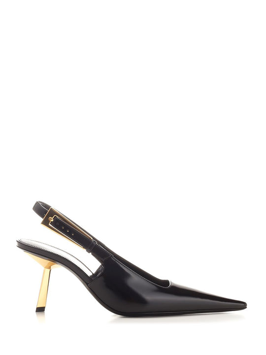 Shiny Leather Slingback Pumps Black