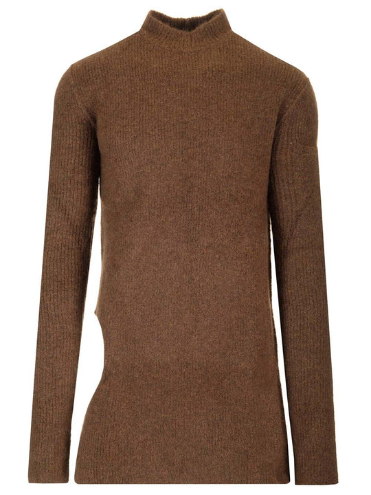 High Neck Sweater In Alpaca Knitwear Brown