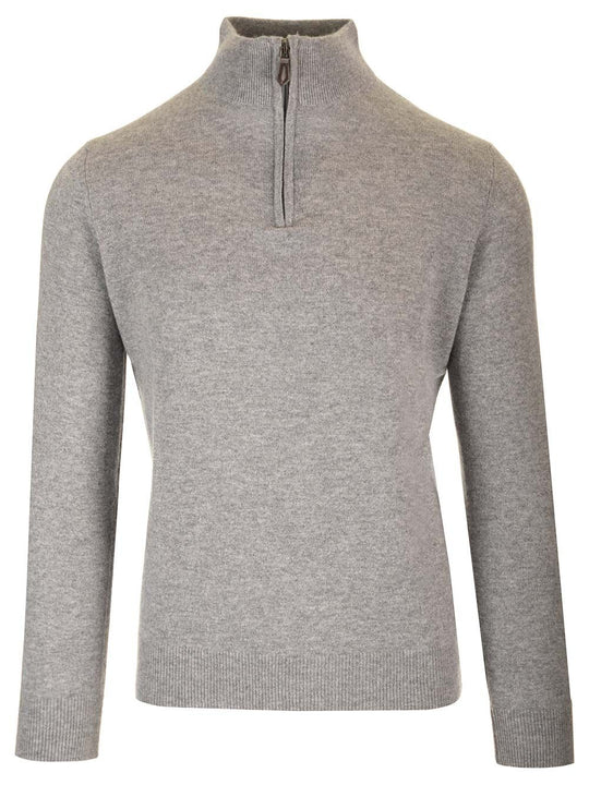 Maglia Serafino In Cashmere Knitwear Grey