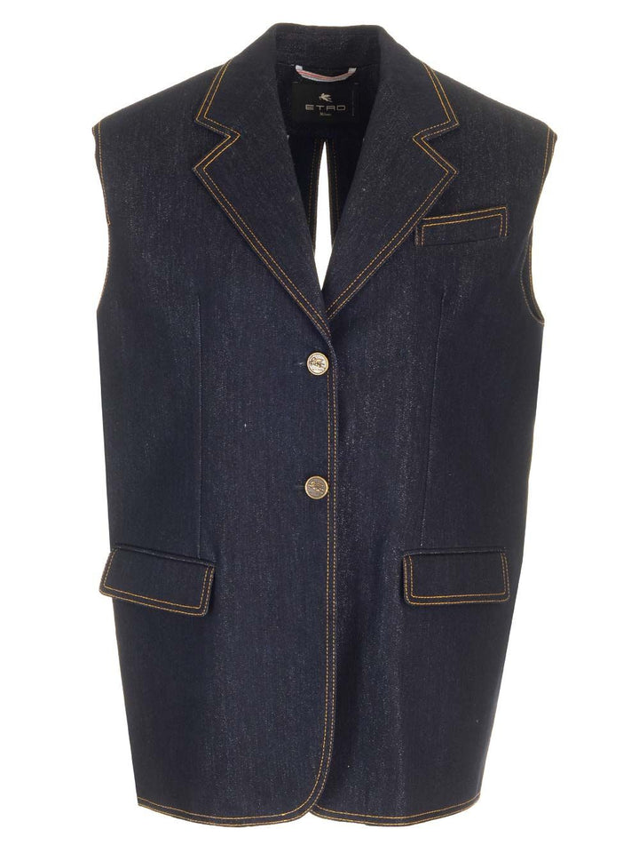 Etro Denim Waistcoat Jackets - Blue | b8254d2035a097f820785543d01644aef946ee8d