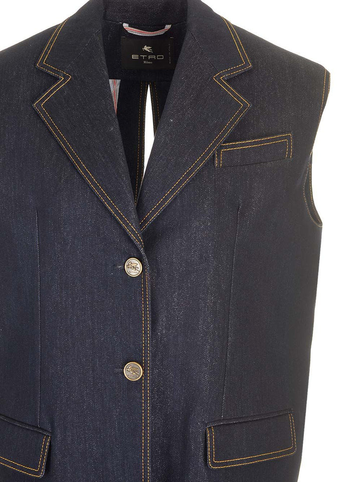 Etro Denim Waistcoat Jackets - Blue | 0f1468ae45d43149069f26aeb3933ee985f1915e