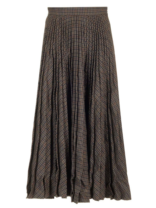 Wrinkled Effect Pleated Midi Skirts Brown