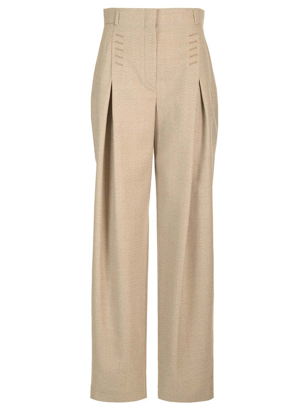 Fendi Micro Check Wool Trousers - Beige | 80dbd72c401f383575b04c6ffe09fe52e9bce82f