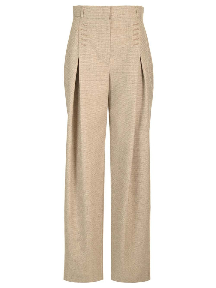 Fendi Micro Check Wool Trousers - Beige | 80dbd72c401f383575b04c6ffe09fe52e9bce82f
