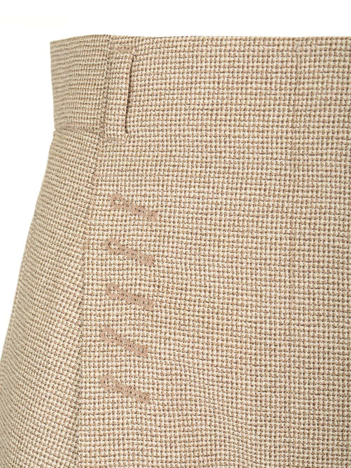 Fendi Micro Check Wool Trousers - Beige | 507d03360ca426de82eb3924a66ba41012a2277c