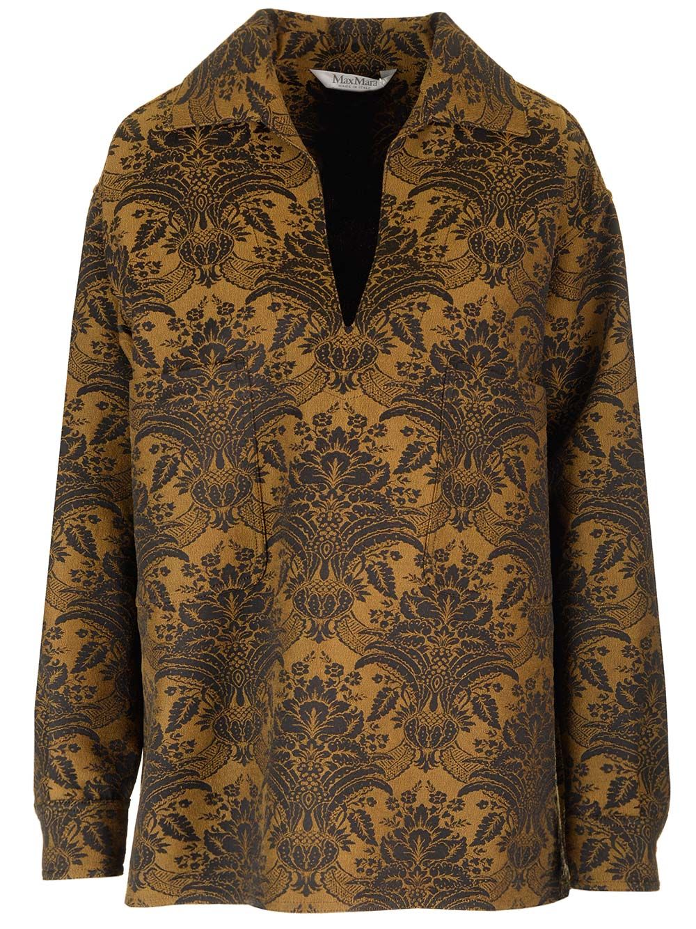 Max Mara Jacquard Wool Tunic Blouse Tops - Brown | 73b953ef04dde90013f6e28a3177c7ff59cbbc8e