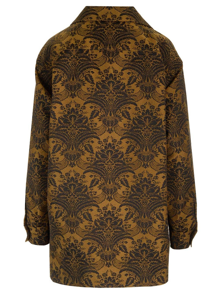 Max Mara Jacquard Wool Tunic Blouse Tops - Brown | c1c478140df77a0f39f02b9ce5b01a46fe7219b7