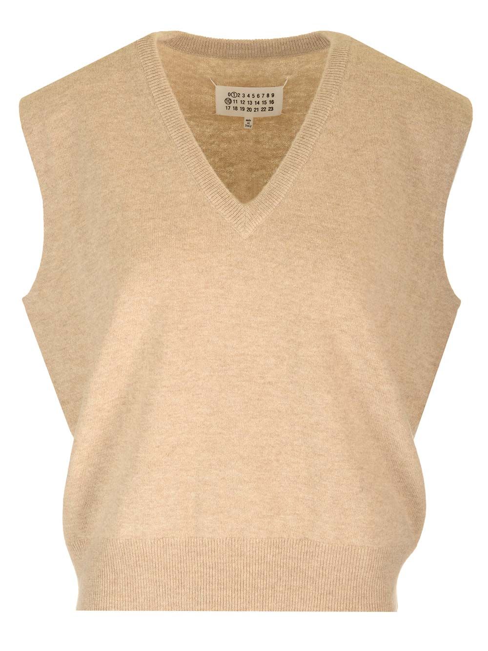Maison Margiela V-Neck Vest Knitwear - Beige | 8058c8984f87f1bbb7d33694b0e5519d41016ea3