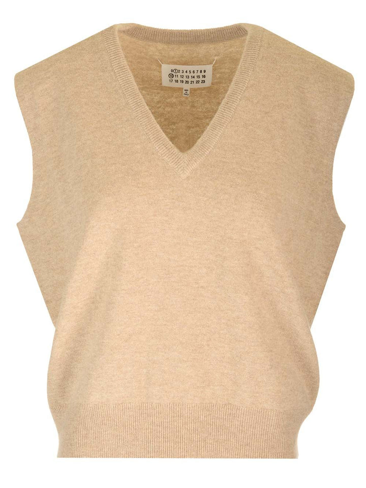Maison Margiela V-Neck Vest Knitwear - Beige | 8058c8984f87f1bbb7d33694b0e5519d41016ea3