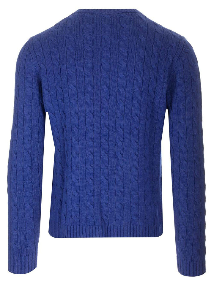 Valentino Garavani Cable Knit V Logo Detail Sweater Knitwear - Blue | a0122ce672b721031403375fee384f26f7da057b