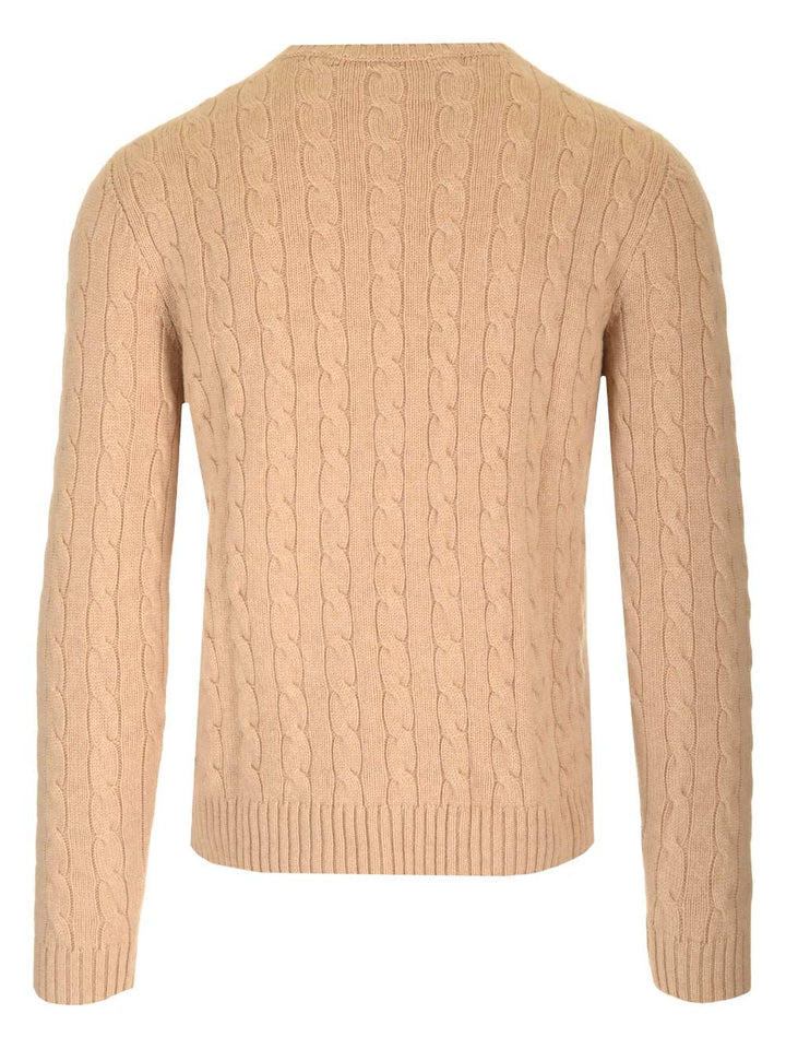 Valentino Garavani Cable Knit V Logo Detail Sweater Knitwear - Beige | 441d163ab27933fbe0f9c03c86b997713bfe9bbc
