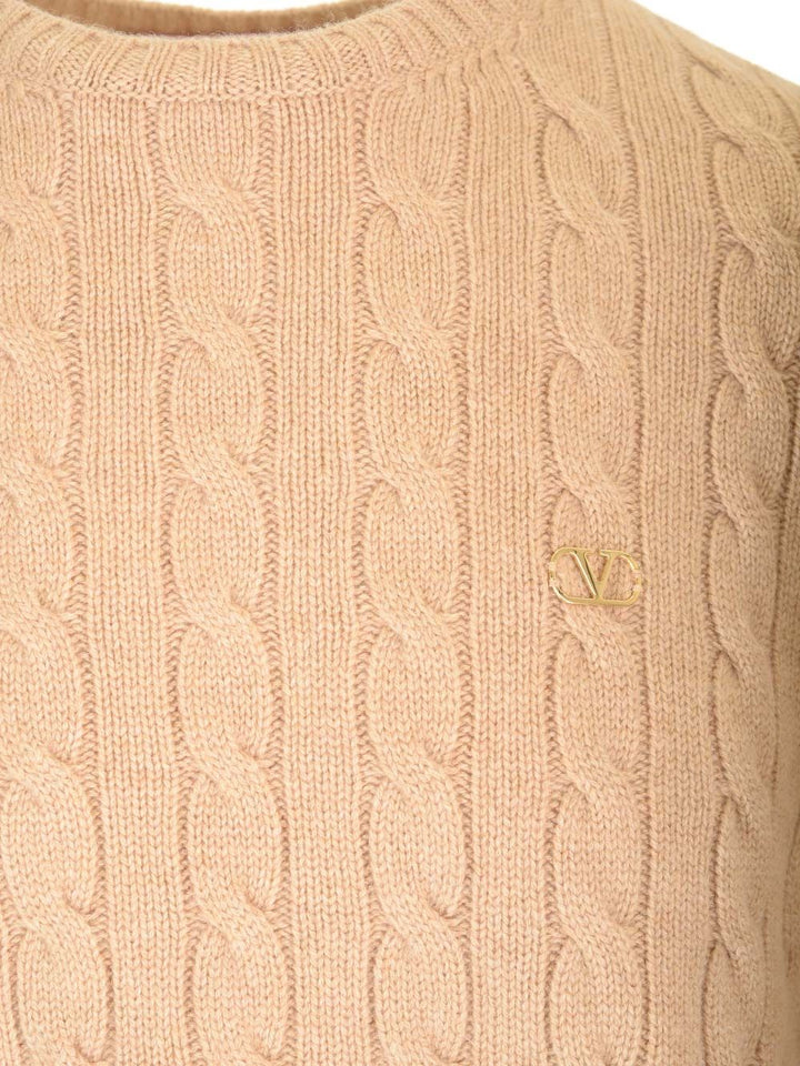 Valentino Garavani Cable Knit V Logo Detail Sweater Knitwear - Beige | 5bdb6f4596f21791aeed6e80fc3752a24b58a61b