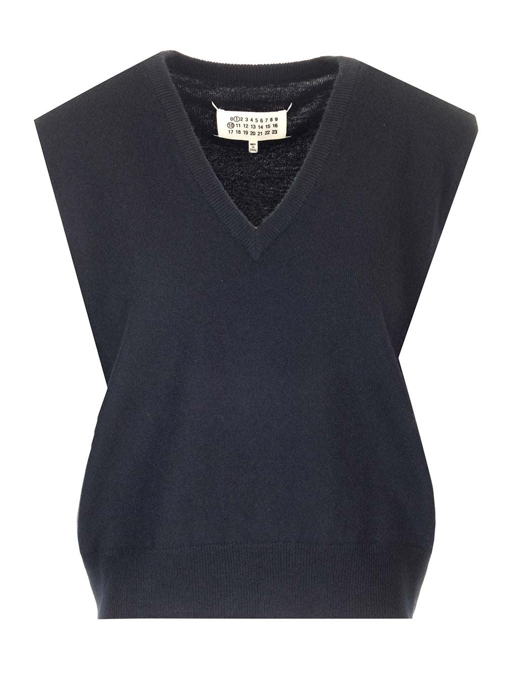 Maison Margiela V-Neck Vest Knitwear - Blue | b45d0637b63c13ce599e70f1672e4fa80ed28a2d