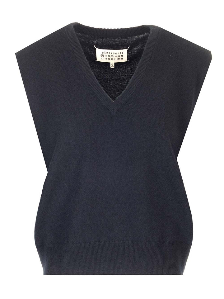 Maison Margiela V-Neck Vest Knitwear - Blue | b45d0637b63c13ce599e70f1672e4fa80ed28a2d