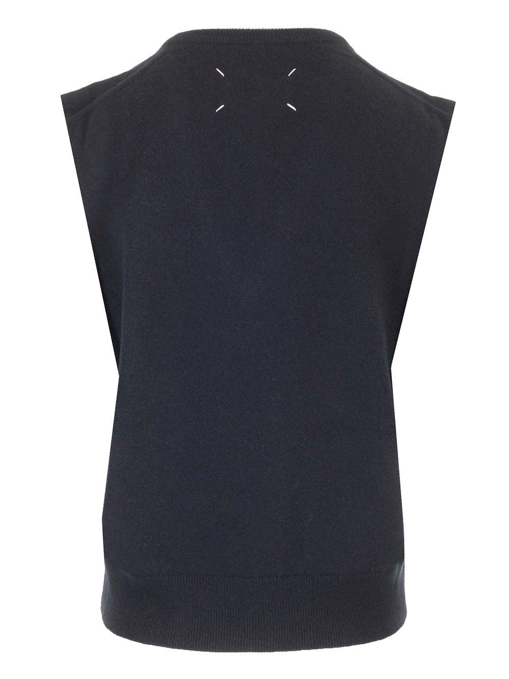 Maison Margiela V-Neck Vest Knitwear - Blue | 968cf21c01f96c3e2dc27e207700e8d90d9d36ec