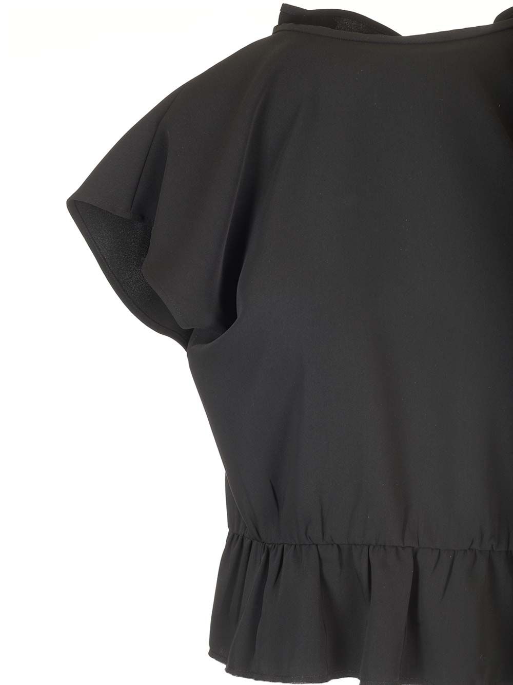 Mm6 Maison Margiela Cropped Top With Cap Sleeves Tops - Black | 48b5734b360df46b1148846ae3e87dfe30fd1bb3