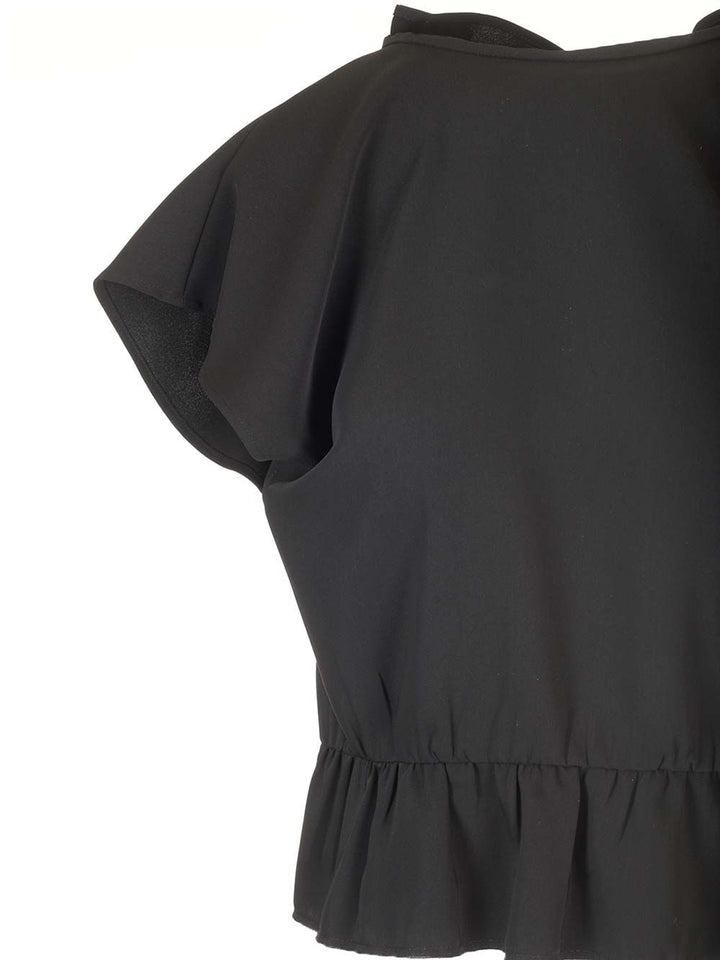 Mm6 Maison Margiela Cropped Top With Cap Sleeves Tops - Black | 48b5734b360df46b1148846ae3e87dfe30fd1bb3