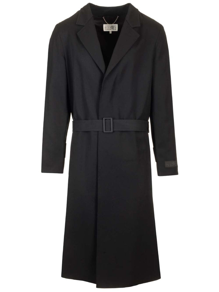 Mm6 Maison Margiela Wool Coat With Belt Coats - Black | 1c702ce67abf2c3c5fccd6cc6f1173a451e49701
