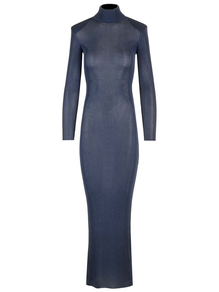 Self-Portrait Viscose Knit Fitted Dress Dresses - Blue | 492eeb0863767e21ab8485cb321ece43934a19e5