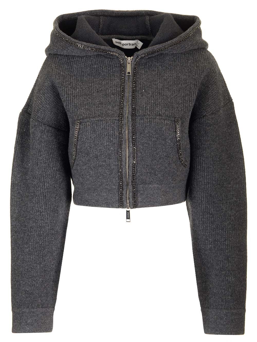 Self-Portrait Cropped Knit Hoodie Knitwear - Grey | 03f1eaeccf5c51dc3aba59b1764a9b4b39d52e1b