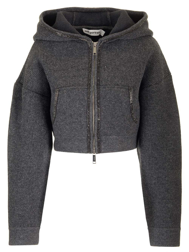 Self-Portrait Cropped Knit Hoodie Knitwear - Grey | 03f1eaeccf5c51dc3aba59b1764a9b4b39d52e1b
