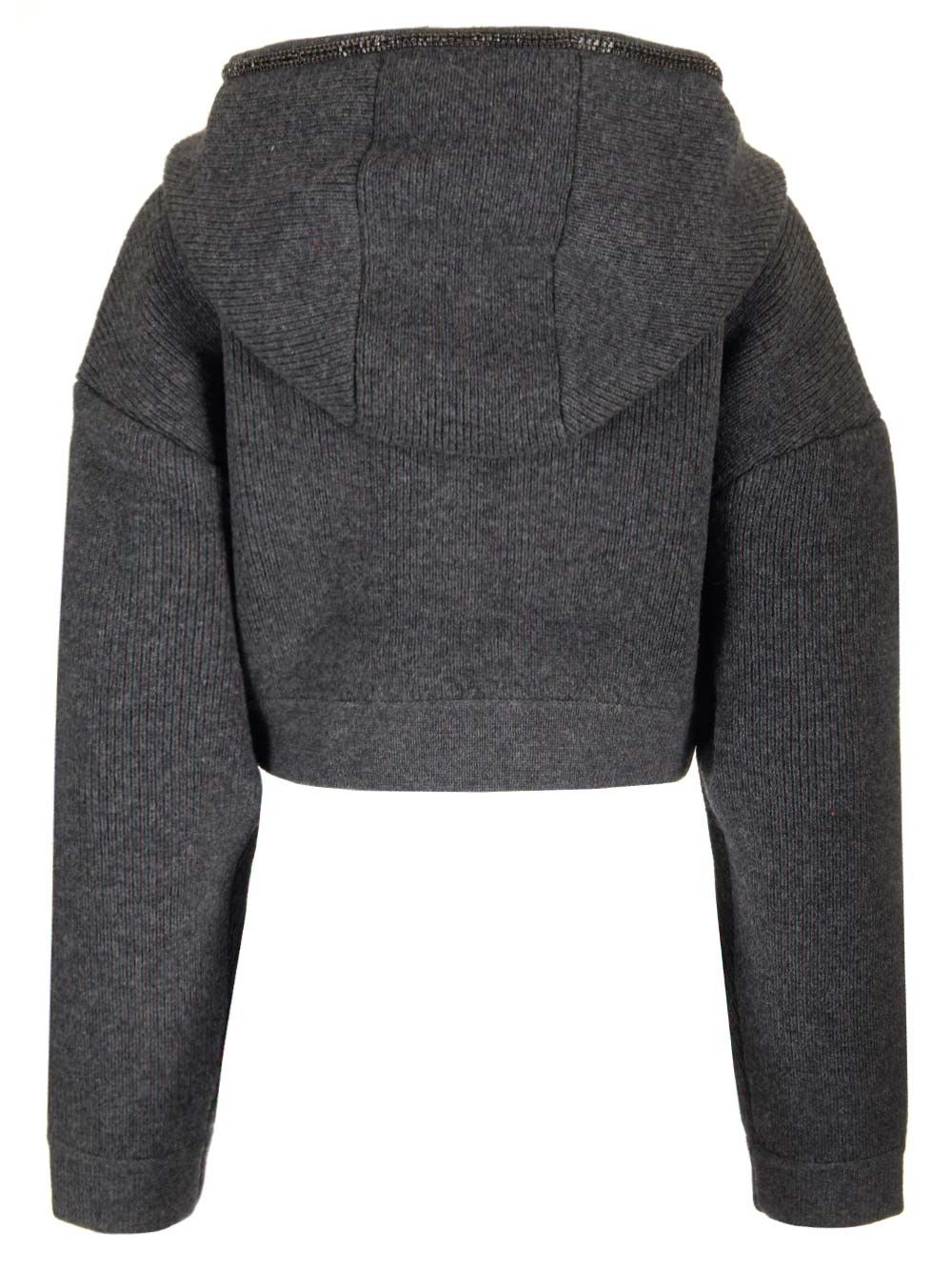 Self-Portrait Cropped Knit Hoodie Knitwear - Grey | 81f82be84d11bbe8f76c89b410029f31a5528527
