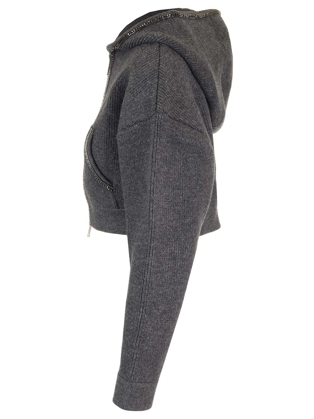 Self-Portrait Cropped Knit Hoodie Knitwear - Grey | 87a894d0fe8873c0c14ba0ef57bd30e232b753c3