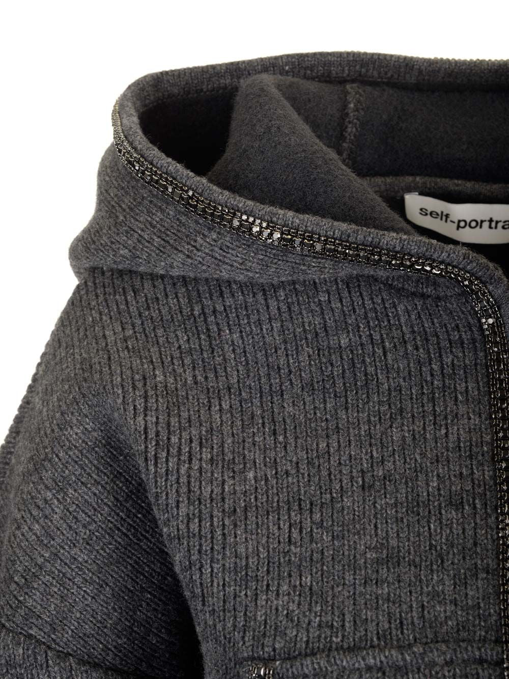 Self-Portrait Cropped Knit Hoodie Knitwear - Grey | 25442ba1085505f0fe878a46a136dd217b03b52c