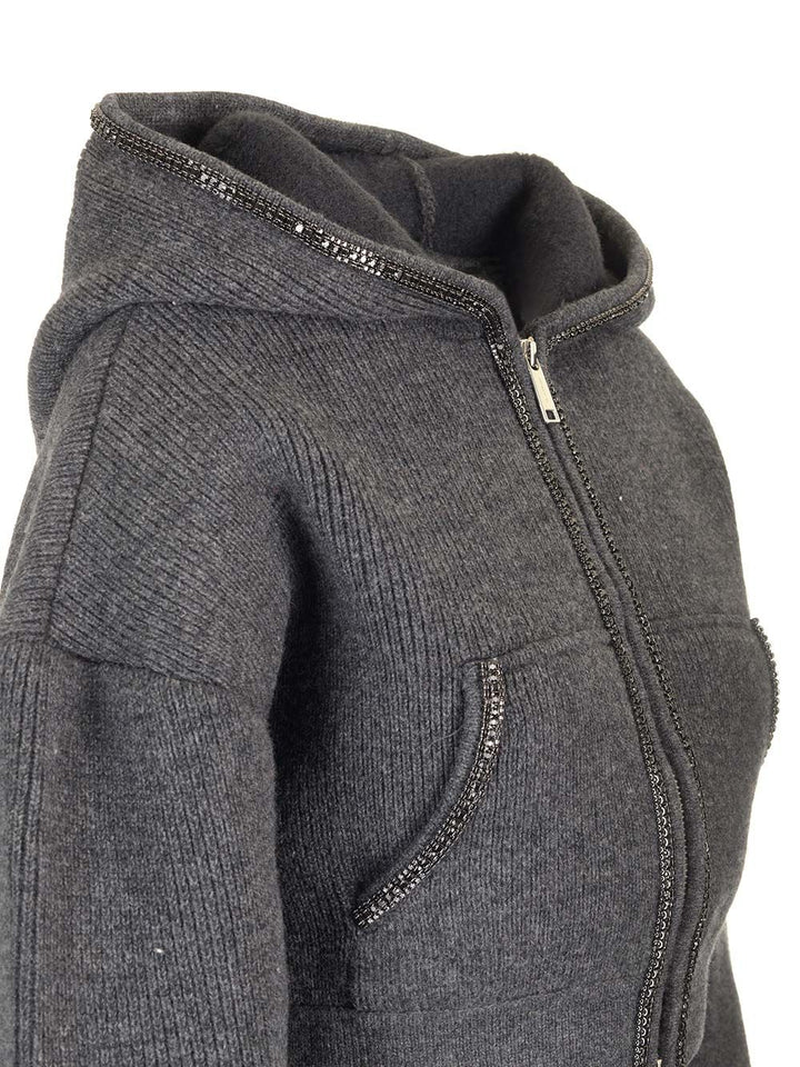 Self-Portrait Cropped Knit Hoodie Knitwear - Grey | 9c449fb639d2ea779c1ff1bc564611fac959c1b9