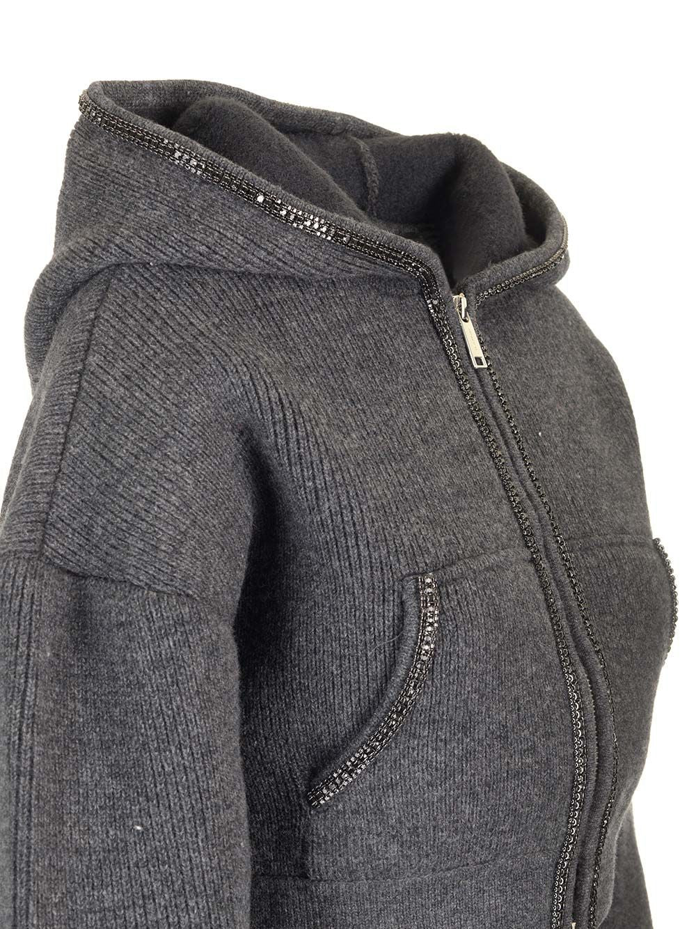 Self-Portrait Cropped Knit Hoodie Knitwear - Grey | 9c449fb639d2ea779c1ff1bc564611fac959c1b9