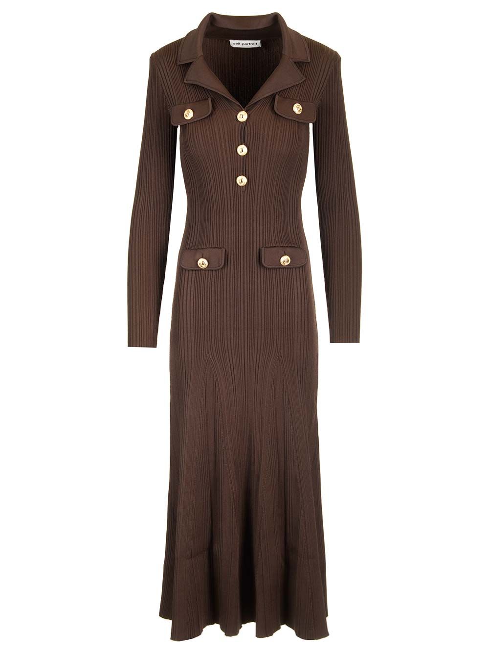 Self-Portrait Ribbed Knit Dress Dresses - Brown | fb4f293e4d7d467597545d7782b4be6df9fec403