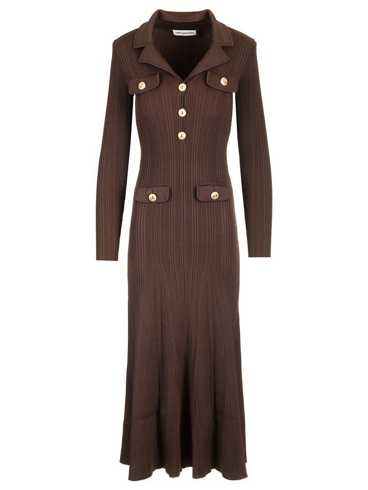 Self-Portrait Ribbed Knit Dress Dresses - Brown | fb4f293e4d7d467597545d7782b4be6df9fec403