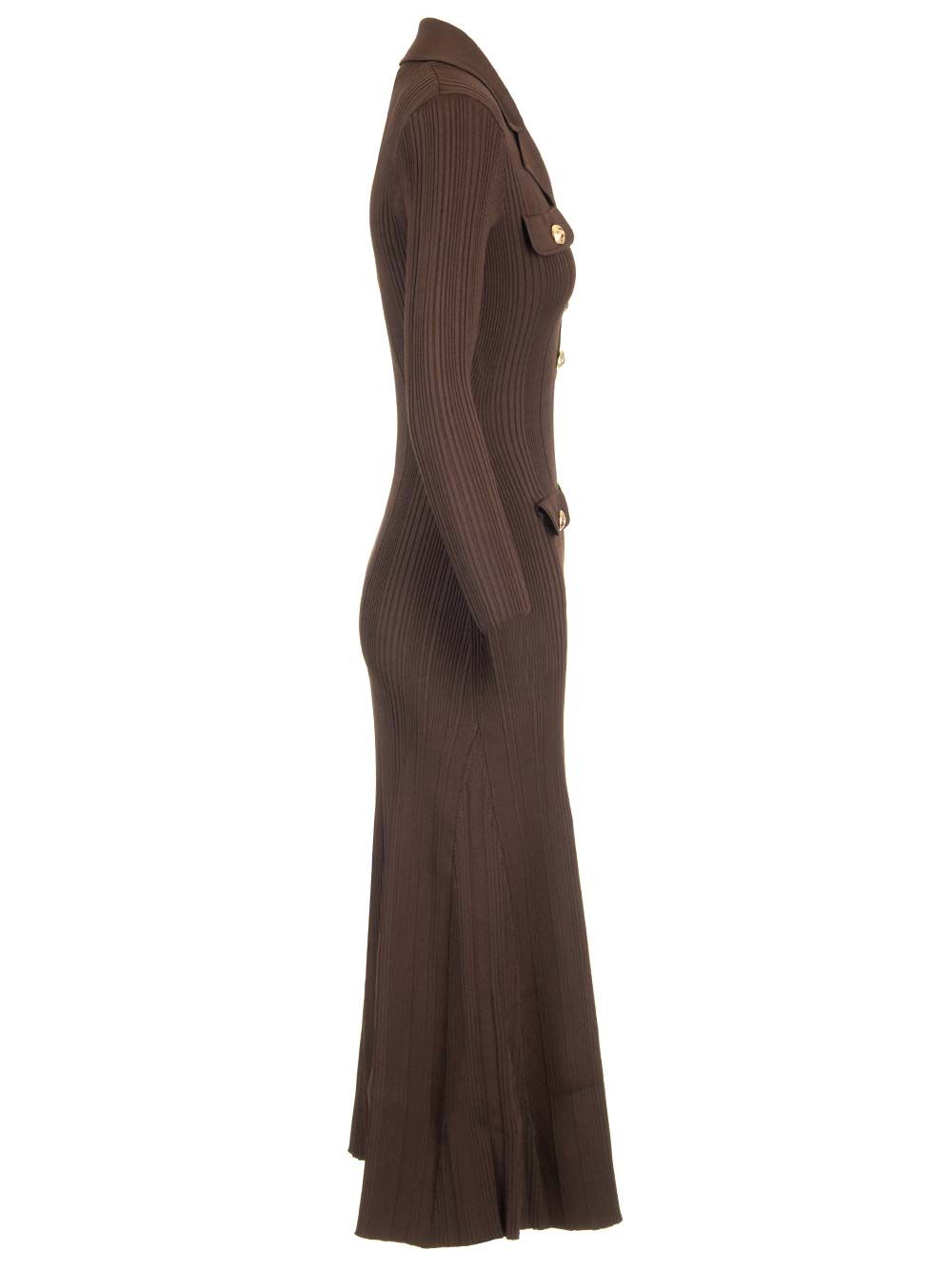 Self-Portrait Ribbed Knit Dress Dresses - Brown | 544543072652a9f8d27fb8b62dc8b568191c1743