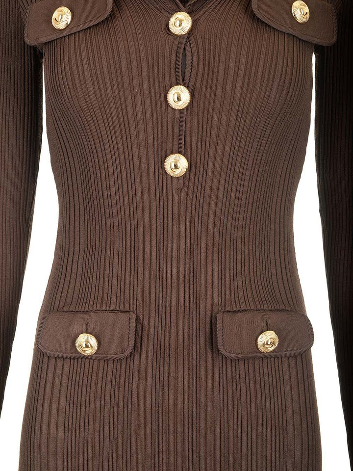 Self-Portrait Ribbed Knit Dress Dresses - Brown | 5e2fe7cb8ba687b3d763165b311a71f763524aab