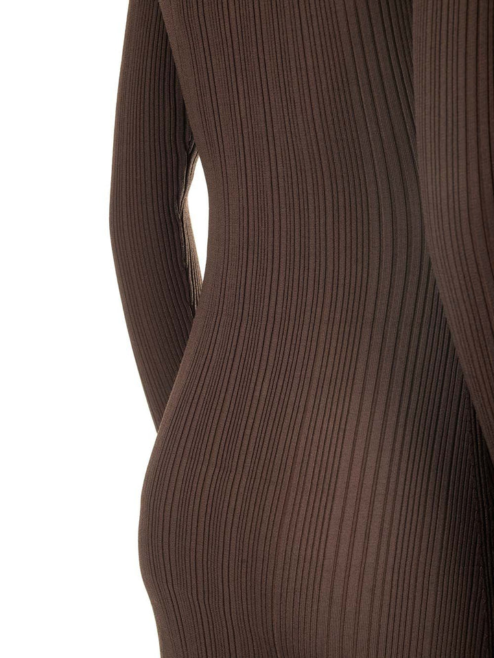 Self-Portrait Ribbed Knit Dress Dresses - Brown | 6ecc073f9abc0c65171ccc87669c5cfdbf302086