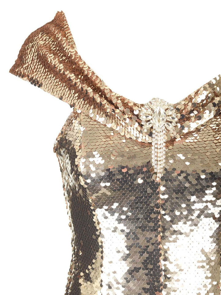 Self-Portrait Gold Sequin Off Shoulder Mini Dress Dresses - Gold | 8192e68b245805a87c64bd09daaef8f1abd322d0
