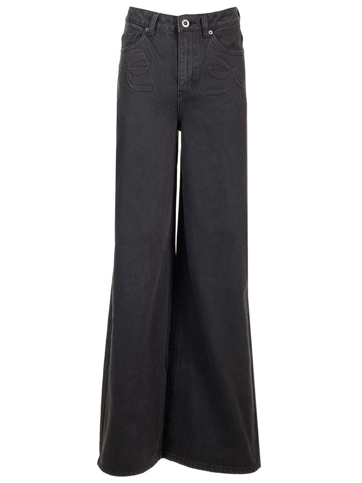 Self-Portrait Wide Leg Gray Jeans - Grey | 0532bb1a15070d88c5c4ead45db8bfdc2e7e408a