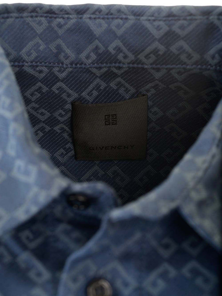 Givenchy Monogram 72 Glossy Denim Shirt Shirts - Blue | 153812ed0946267638c5ae9ddac36a61b336160a