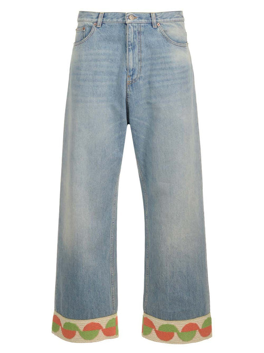 Denim Trousers With Jacquard Hem Jeans Blue