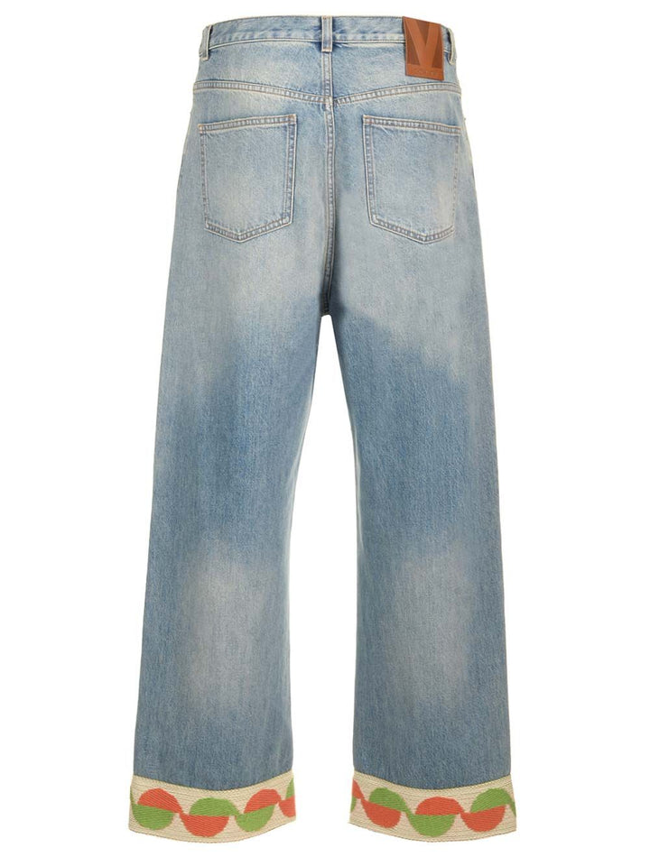 Valentino Garavani Denim Trousers With Jacquard Hem Jeans - Blue | 90e11726aa9bc73623549b26bf9f3d0241331744