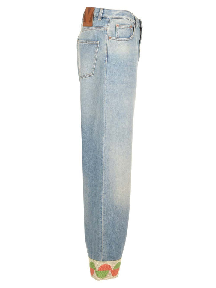 Valentino Garavani Denim Trousers With Jacquard Hem Jeans - Blue | 693eef60483d8512ddb930d2456ec4e6edd6c7b5