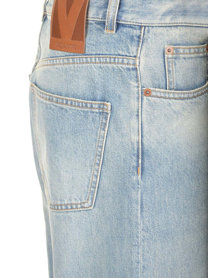 Valentino Garavani Denim Trousers With Jacquard Hem Jeans - Blue | 7ca6e7711448e9e6d24b1994728324768bb034fa